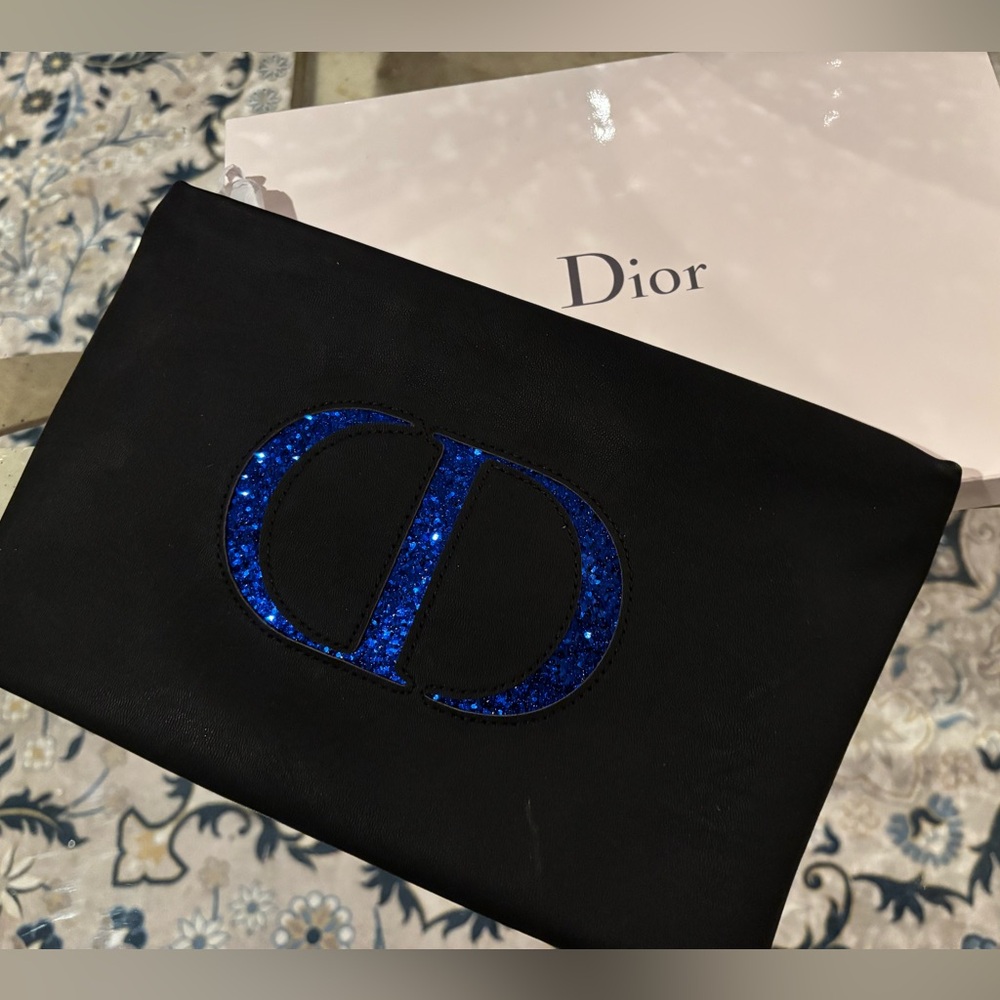 Dior Black Satin Clutch with Blue CD Logo